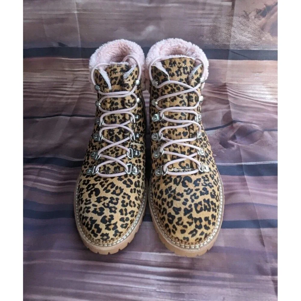 Silent D‎ Hiker Boots women's 6 Animal Print Leopard Rexi fur lined